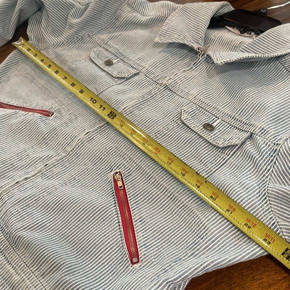 Vintage Venca striped pinstripes blue white red Jean denim jacket size xl - Picture 9 of 16